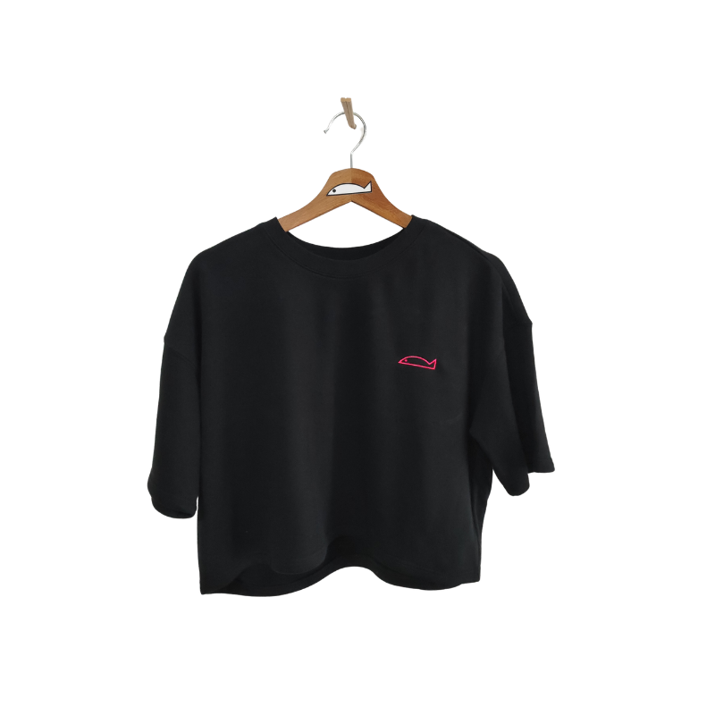 teste1 Sweatshirt (crop)de manga curta Senhora Preto - Image 1